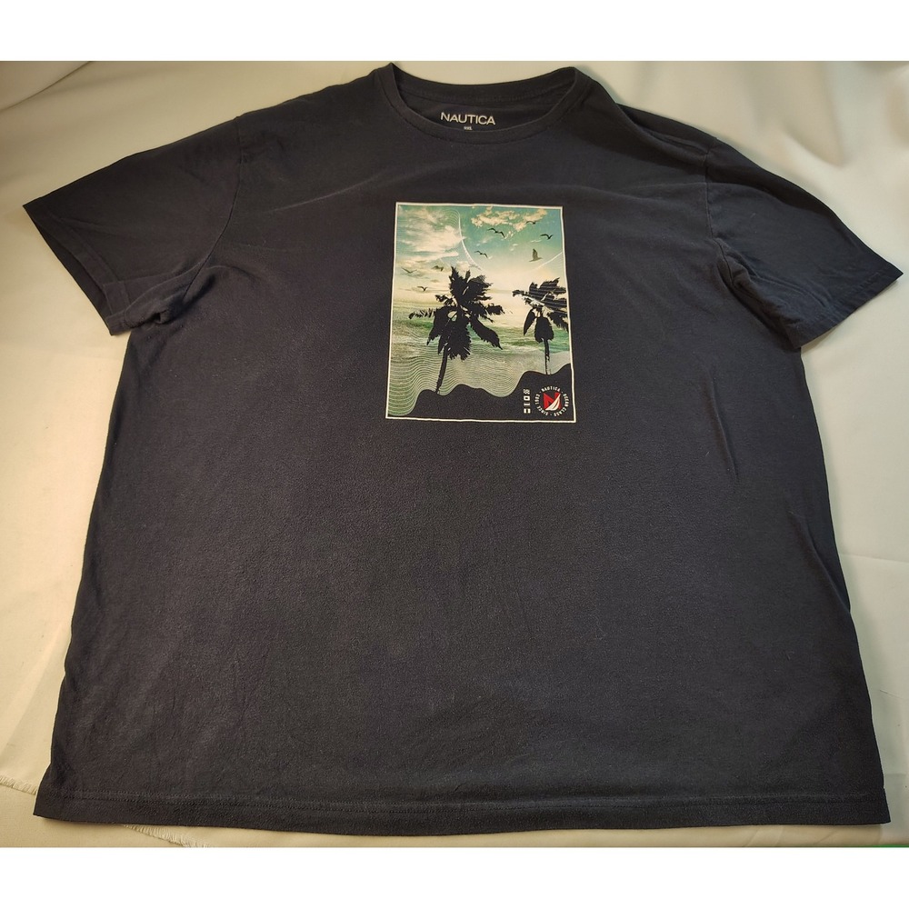 Nautica Mens 3XL Navy Blue Palm Tree Graphic Sustainably Crafted T-Shirt